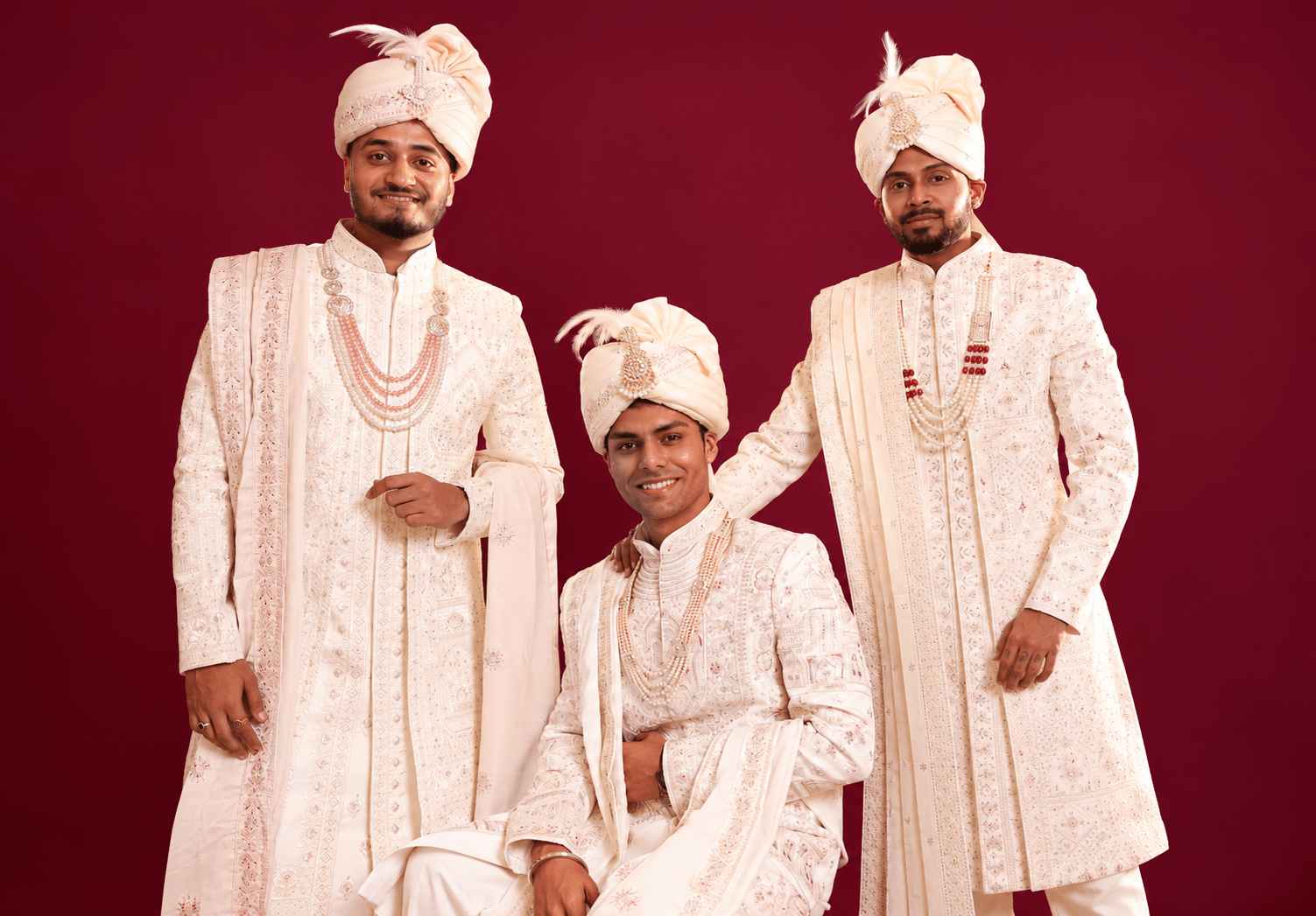 burgundy sherwani wedding portrait