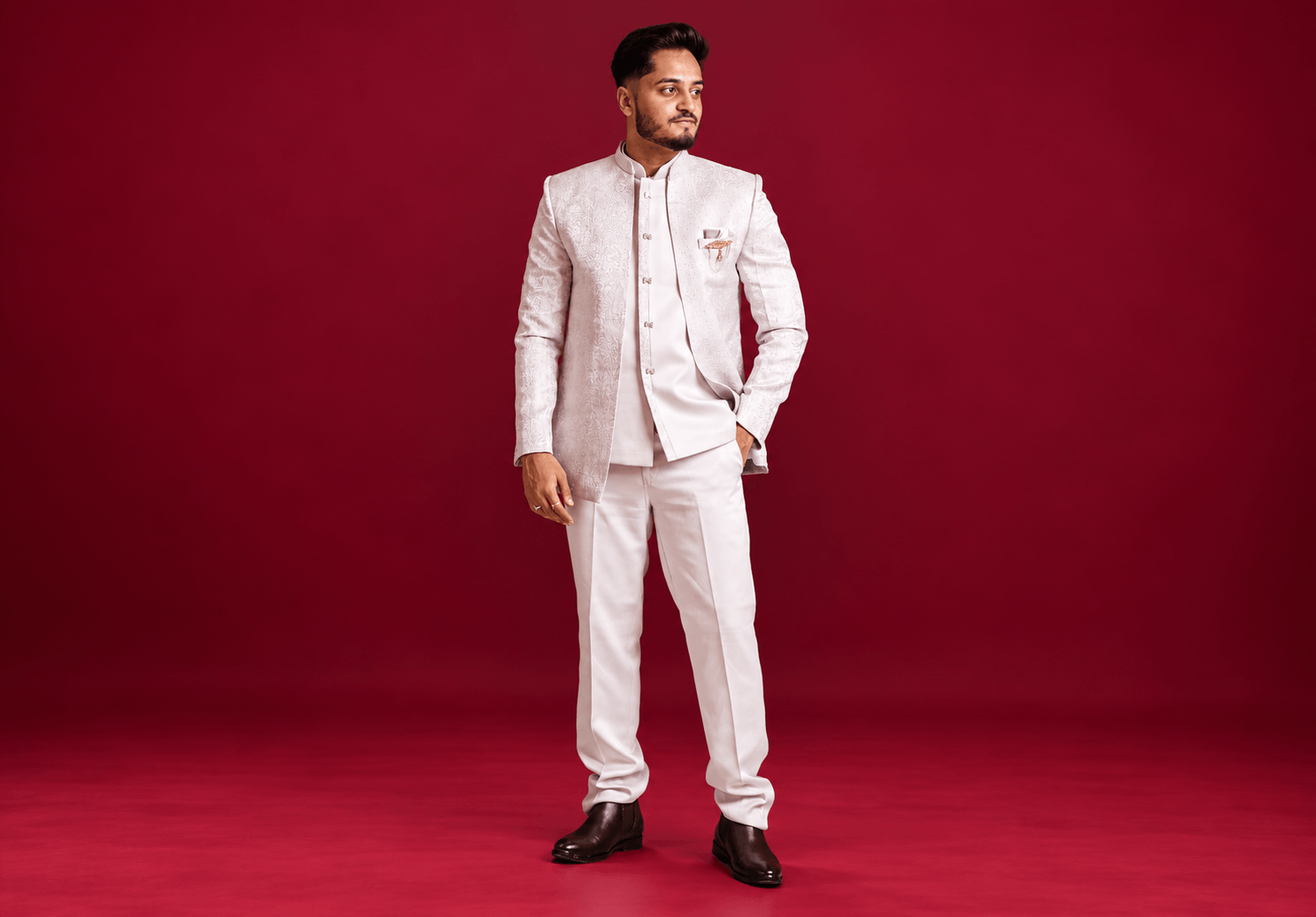 elegance in ivory against burgundy