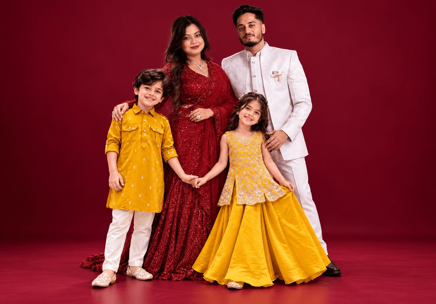 festive south asian family portrait