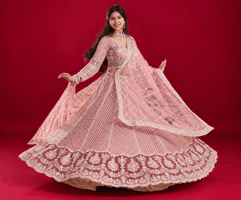 twirl in a sparkling mauve lehenga